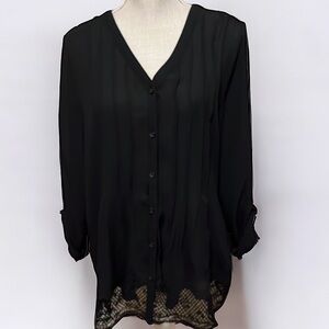 New Directions black blouse, lace detail. Sz lg